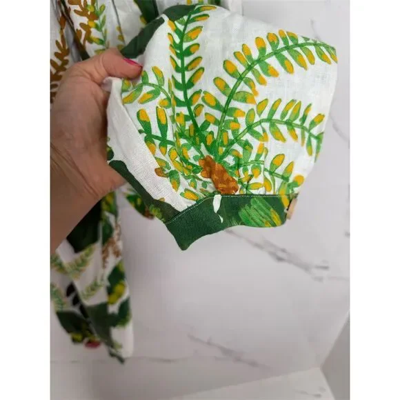 Farm Rio XXS Green white Tropical Leaf Print Jumpsuit Linen Resort Anthropologie - Picture 3 of 16